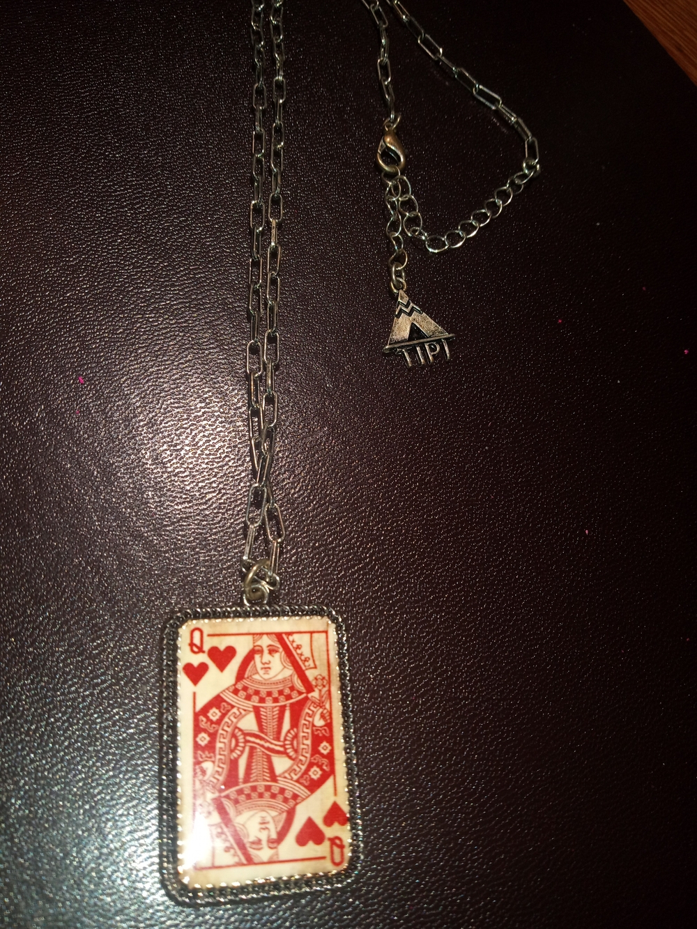 Silver-Tone Queen of Hearts Red Pendant Necklace by TIPI